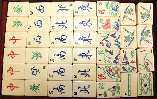 A bamboo and bone mahjong set,